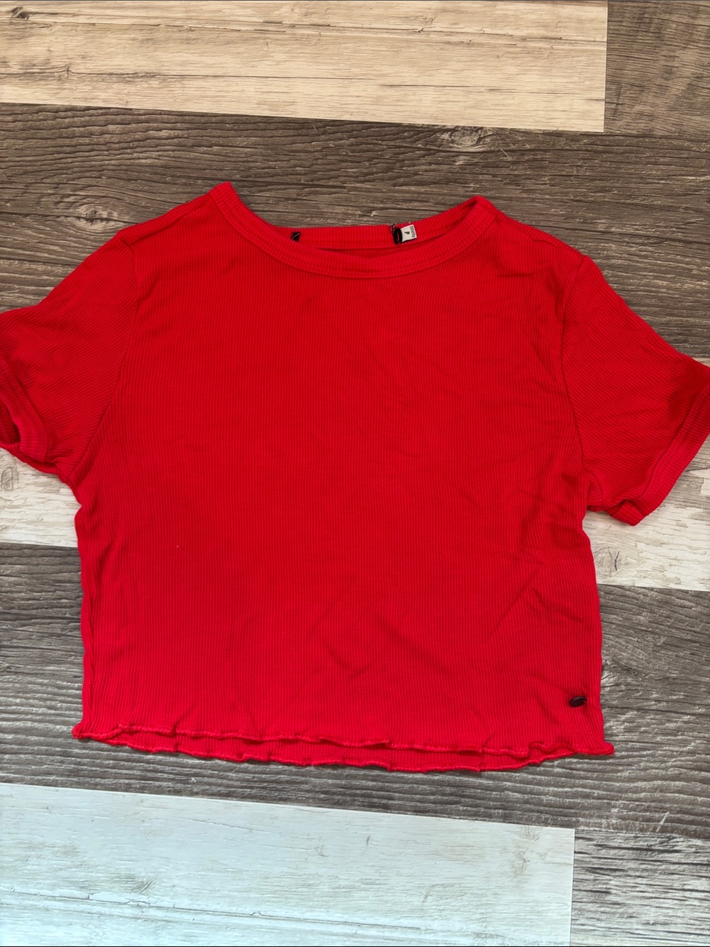 Red Ribbed Crop Tee - Women's Casual Top
